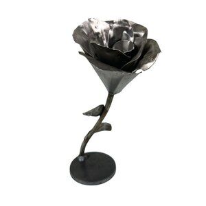 Metal Welded Rose Flower Handcrafted Brutalist Art Statue Valentine's Love Gift